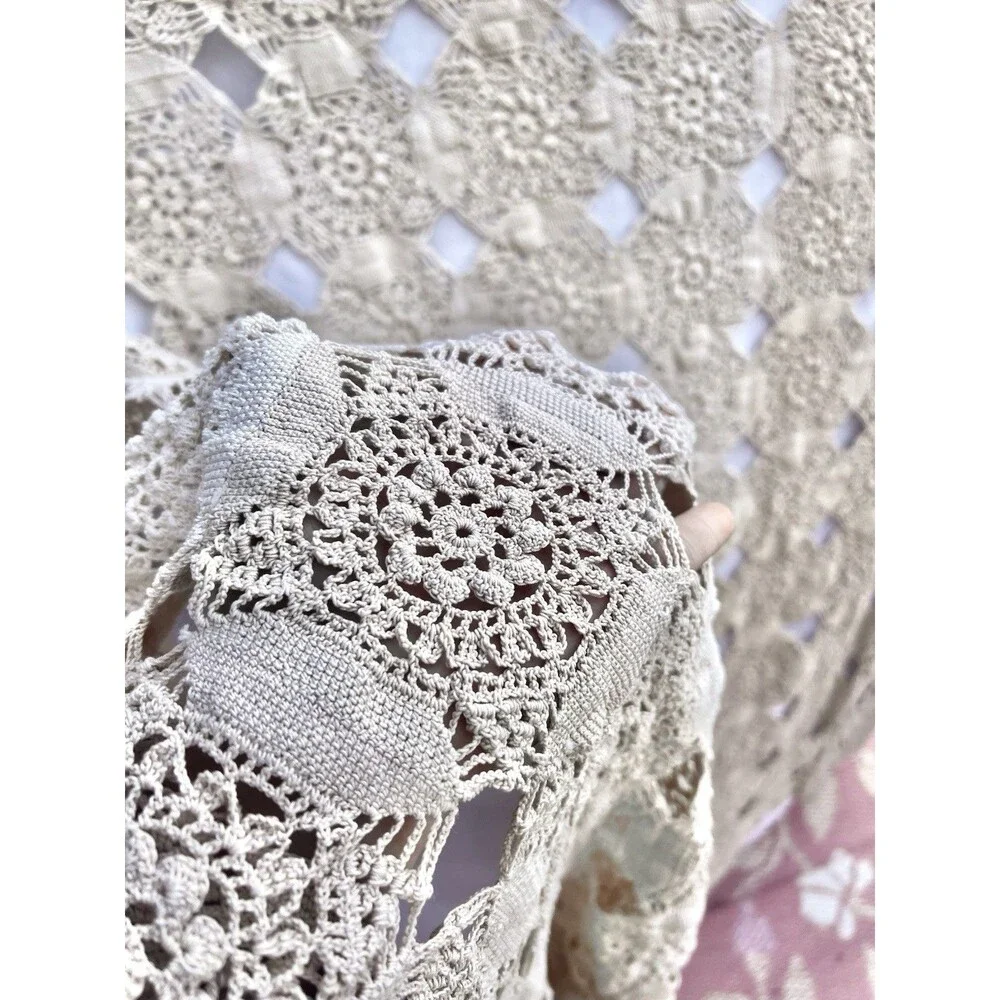1940s Heirloom Hand-Crocheted Medallion Bedspread ECRU Cotton 4.5lbs  76
